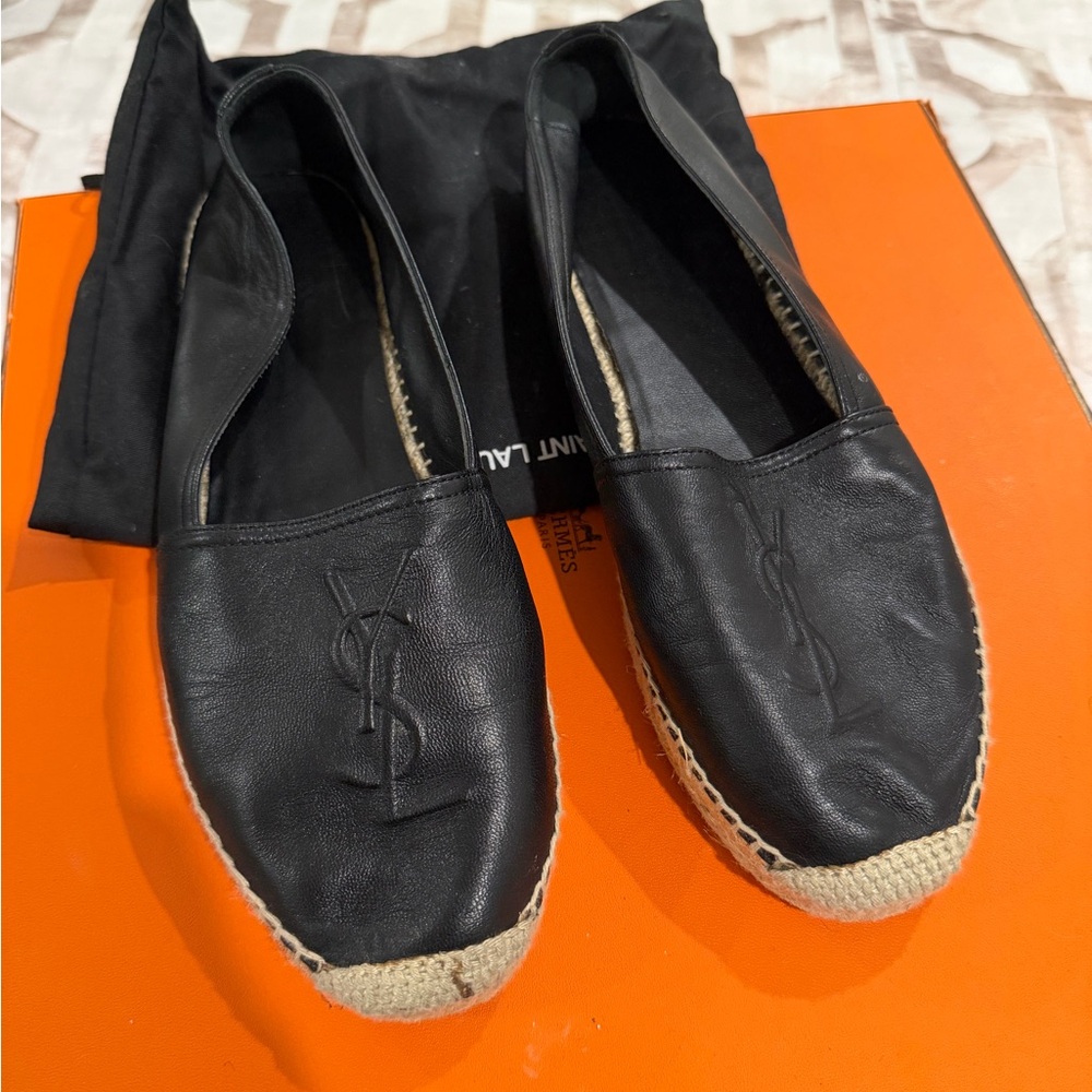 Saint Laurent Black Leather Espadrilles